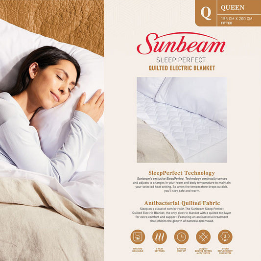 Sunbeam Sleep Perfect Quilted Electric Blanket Queen