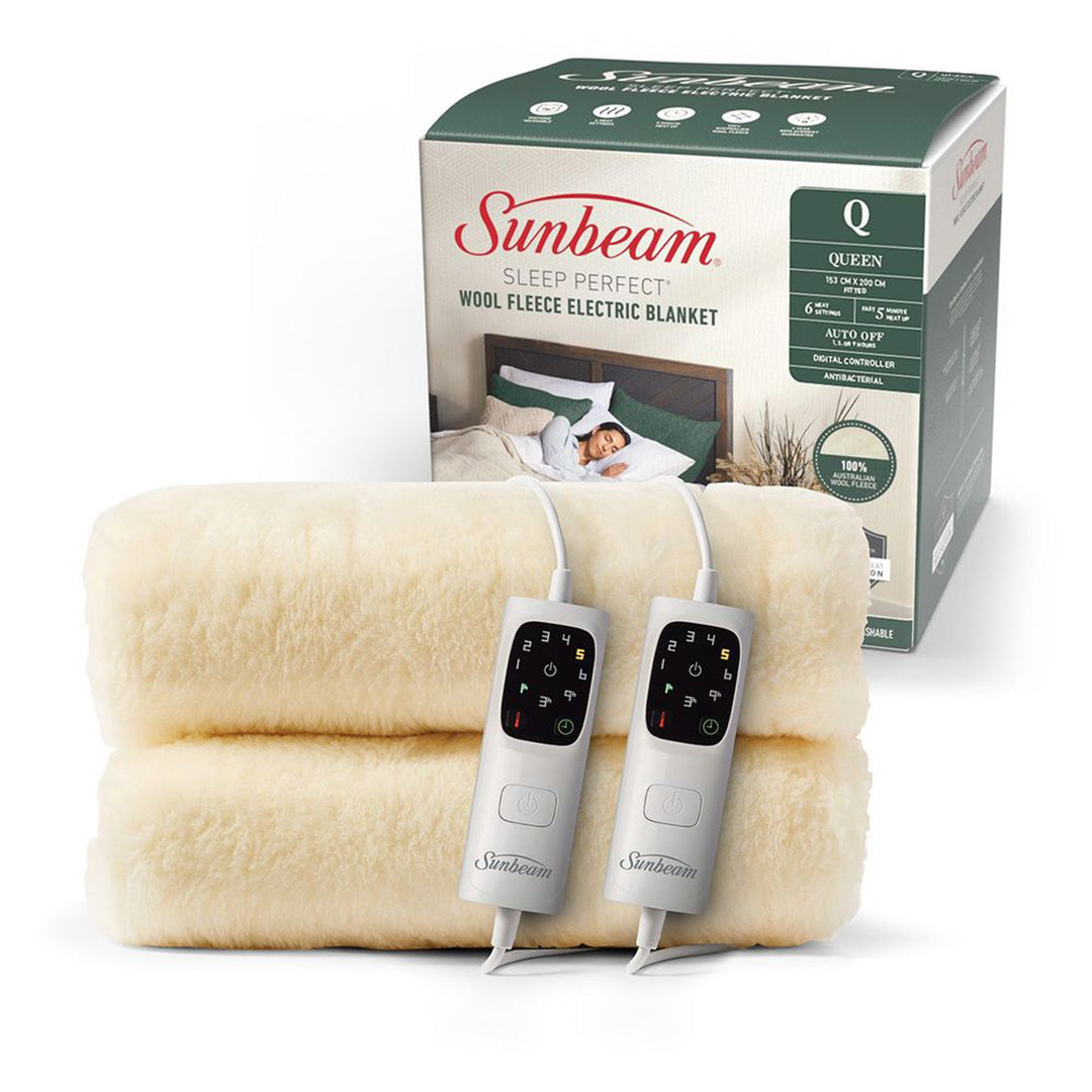 Sunbeam Sleep Perfect Wool Fleece Electric Blanket Queen