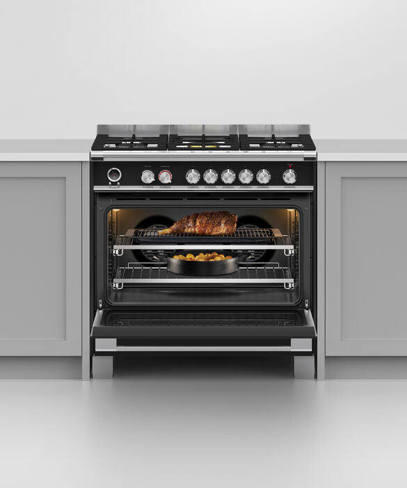 Fisher & Paykel 90cm Dual Fuel Freestanding Cooker - Black